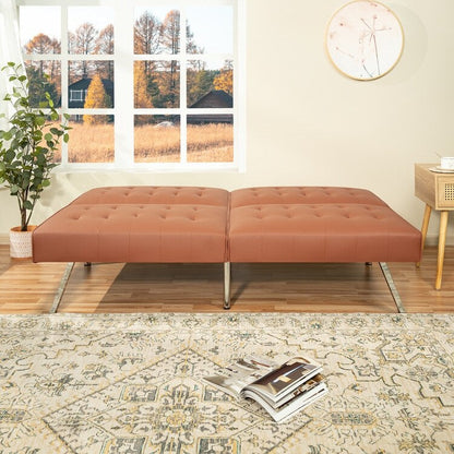 Tufted Mid-Century Modern Split Back Futon Sofa Couch Bed with Chrome Legs