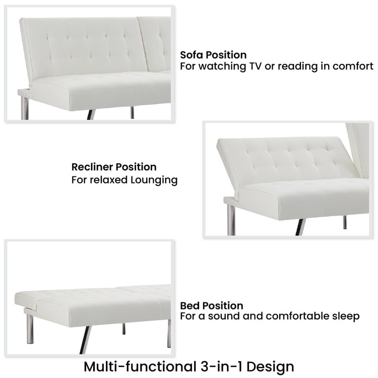 Tufted Mid-Century Modern Split Back Futon Sofa Couch Bed with Chrome Legs