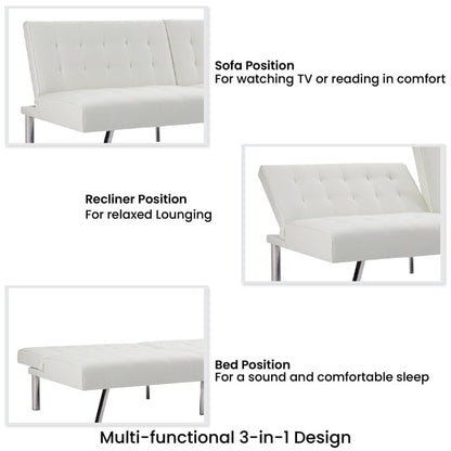 Tufted Mid-Century Modern Split Back Futon Sofa Couch Bed with Chrome Legs