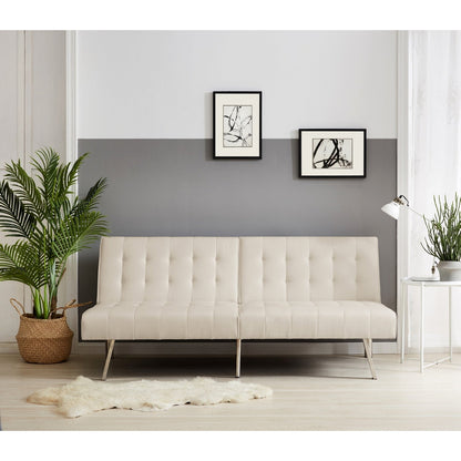Tufted Mid-Century Modern Split Back Futon Sofa Couch Bed with Chrome Legs