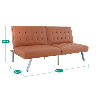 Tufted Mid-Century Modern Split Back Futon Sofa Couch Bed with Chrome Legs