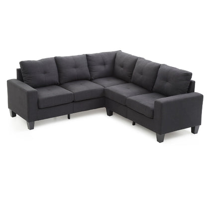 Tufted Twill L Shape Sectional Sofa - 82 - Black