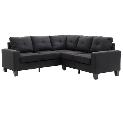 Tufted Twill L Shape Sectional Sofa - 82 - Black