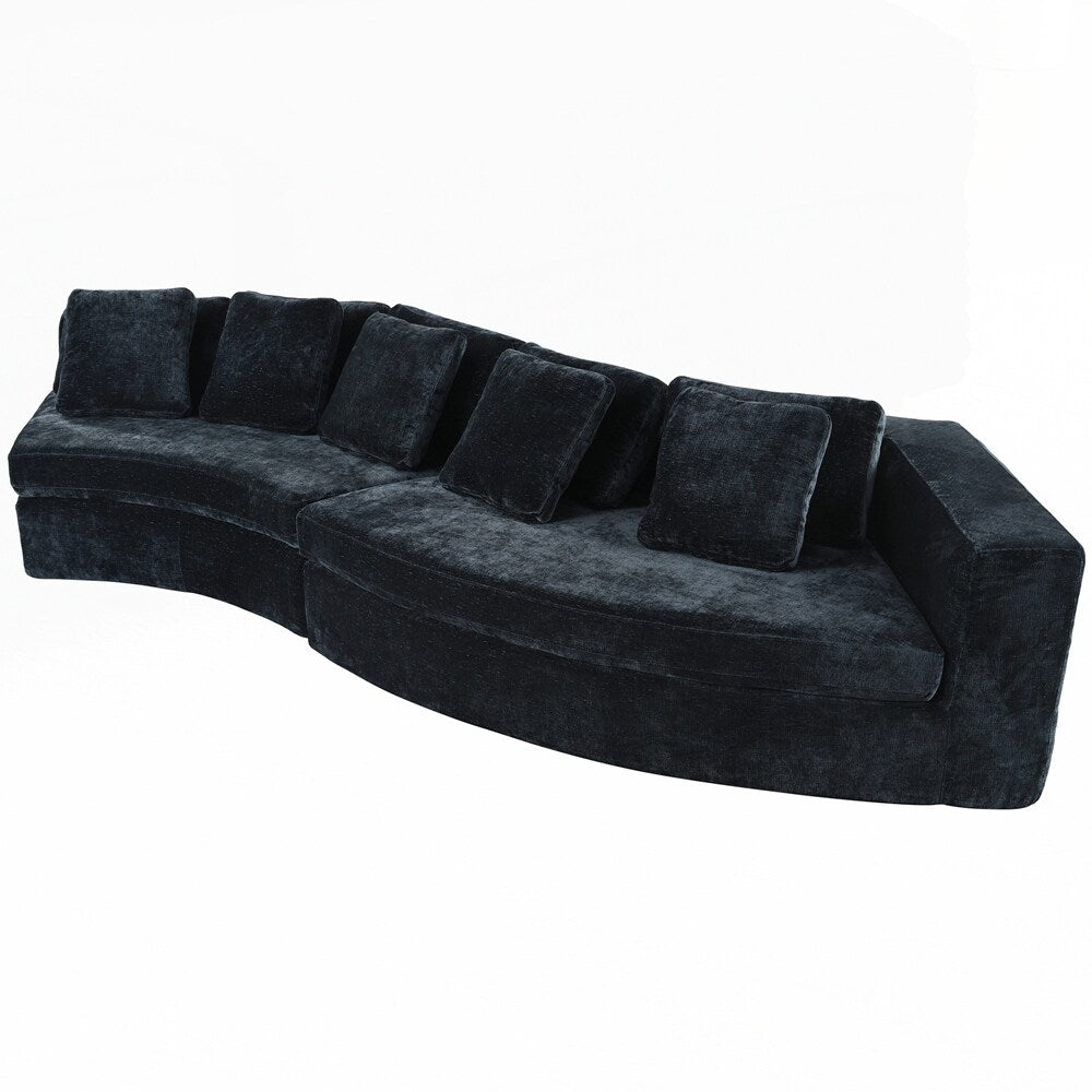 Upholstered Couches Chenille Jacquard Curved Couch, No Assembly Required