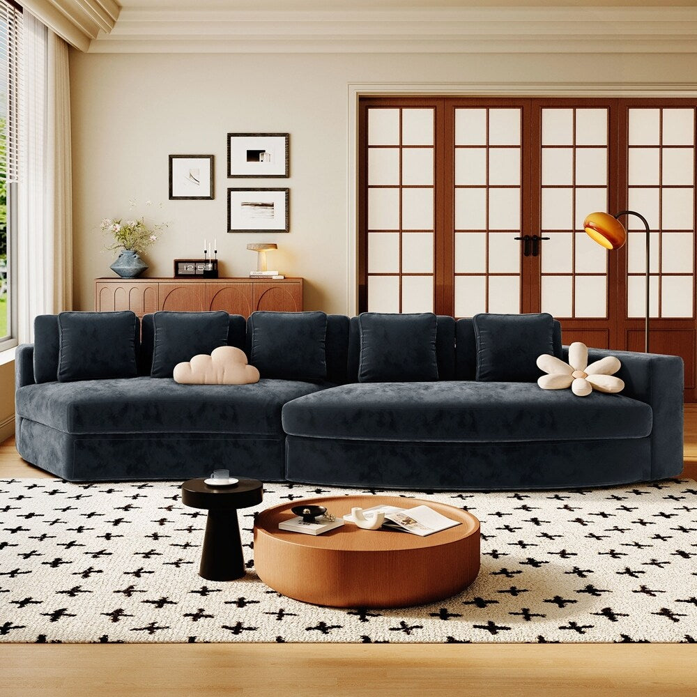 Upholstered Couches Chenille Jacquard Curved Couch, No Assembly Required
