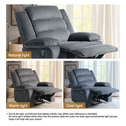 Overstuffed Cotton Corduroy Manual Pushback Recliner with Wide Armrest