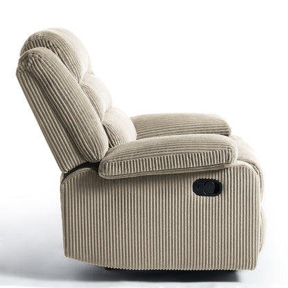 Overstuffed Cotton Corduroy Manual Pushback Recliner with Wide Armrest