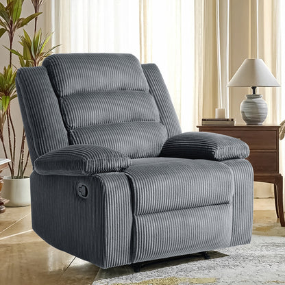 Overstuffed Cotton Corduroy Manual Pushback Recliner with Wide Armrest