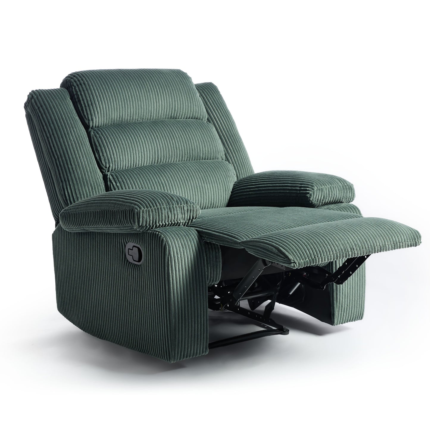 Overstuffed Cotton Corduroy Manual Pushback Recliner with Wide Armrest