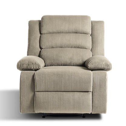 Overstuffed Cotton Corduroy Manual Pushback Recliner with Wide Armrest