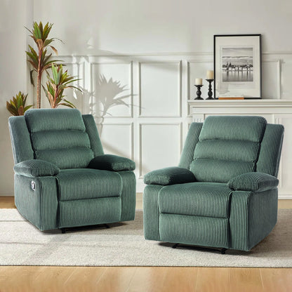Overstuffed Cotton Corduroy Manual Pushback Recliner with Wide Armrest