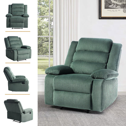 Overstuffed Cotton Corduroy Manual Pushback Recliner with Wide Armrest