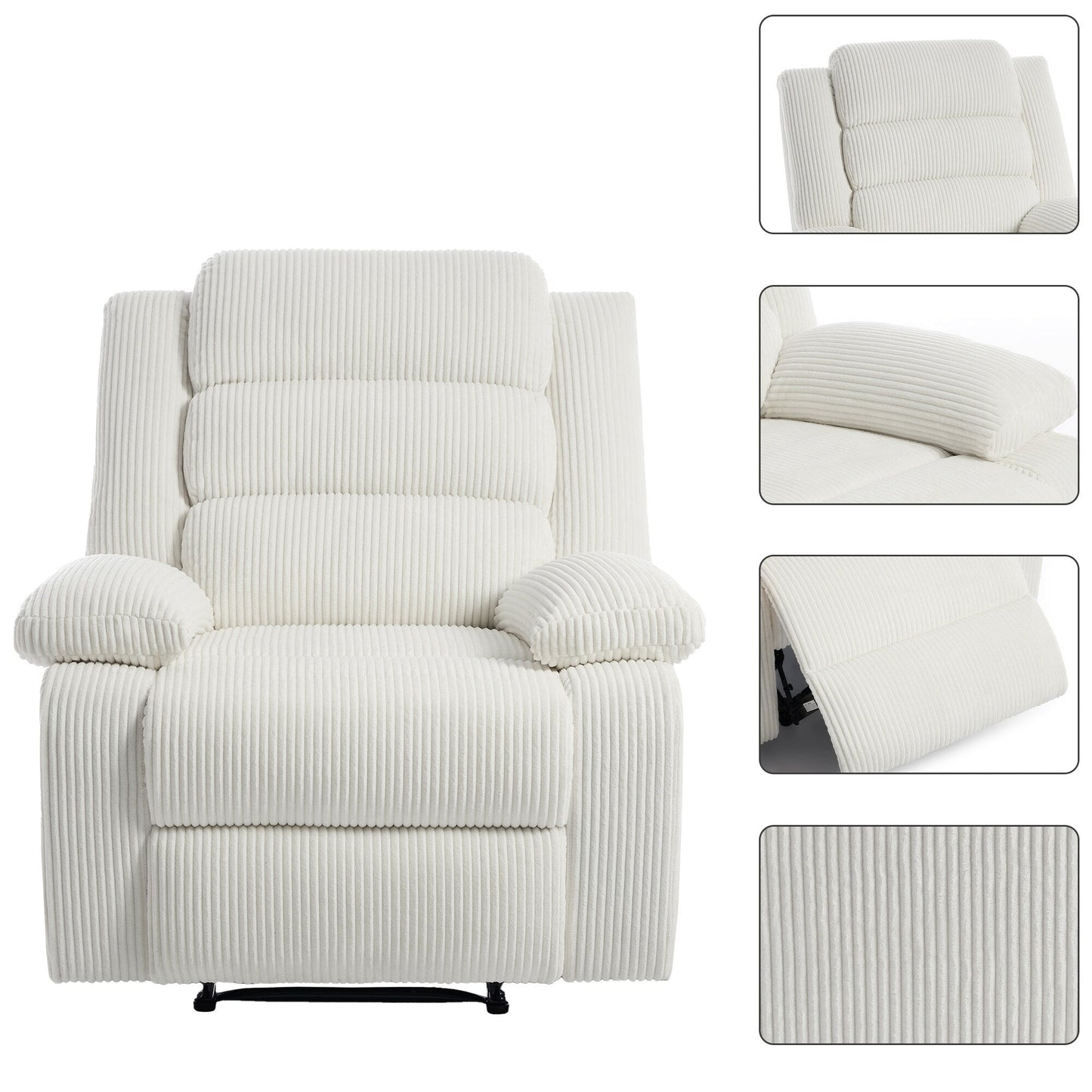Overstuffed Cotton Corduroy Manual Pushback Recliner with Wide Armrest