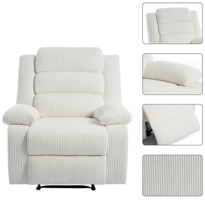 Overstuffed Cotton Corduroy Manual Pushback Recliner with Wide Armrest