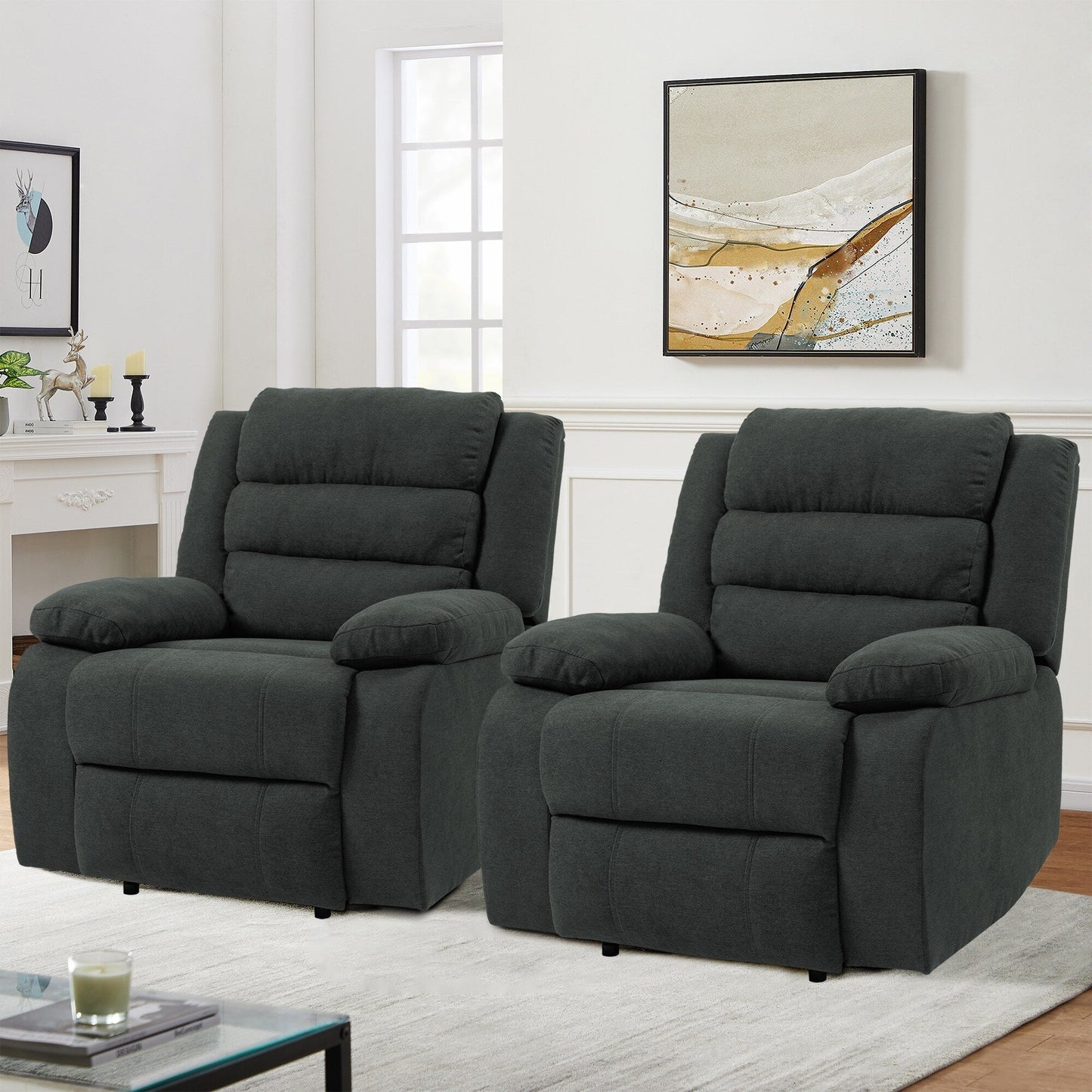 Overstuffed Cotton Corduroy Manual Pushback Recliner with Wide Armrest