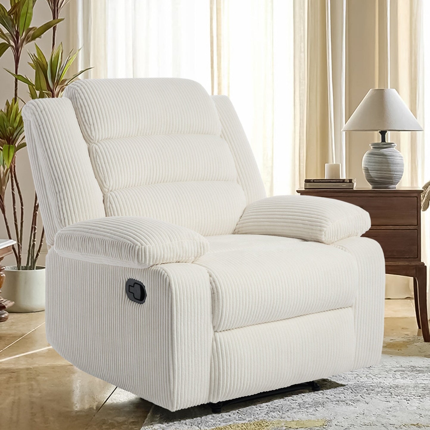 Overstuffed Cotton Corduroy Manual Pushback Recliner with Wide Armrest