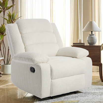 Overstuffed Cotton Corduroy Manual Pushback Recliner with Wide Armrest