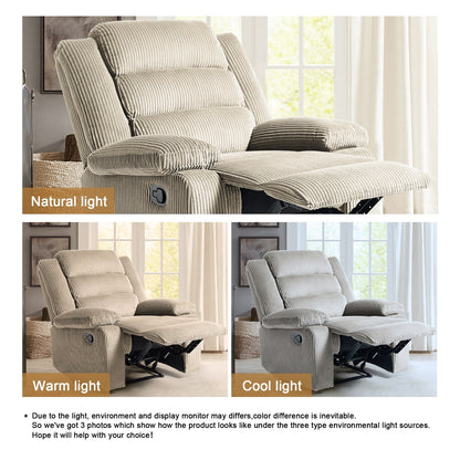 Overstuffed Cotton Corduroy Manual Pushback Recliner with Wide Armrest