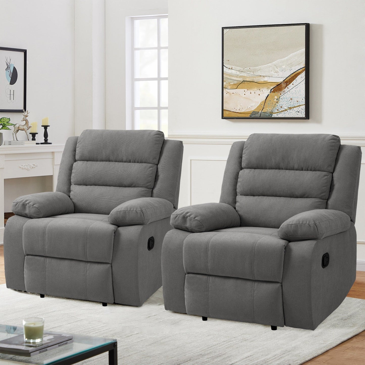 Overstuffed Cotton Corduroy Manual Pushback Recliner with Wide Armrest