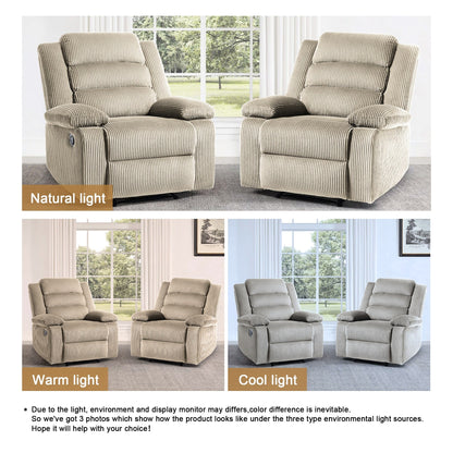 Overstuffed Cotton Corduroy Manual Pushback Recliner with Wide Armrest