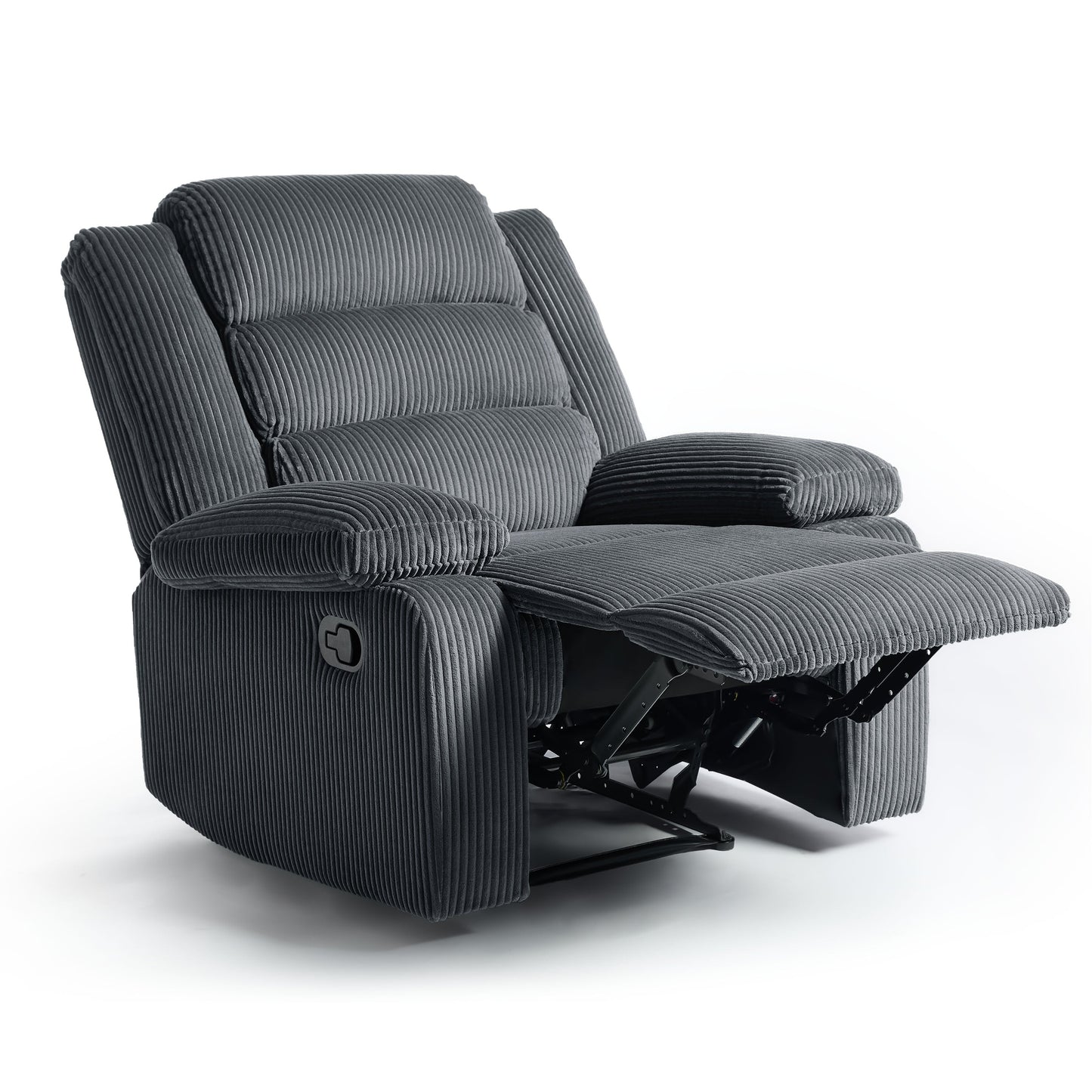 Overstuffed Cotton Corduroy Manual Pushback Recliner with Wide Armrest