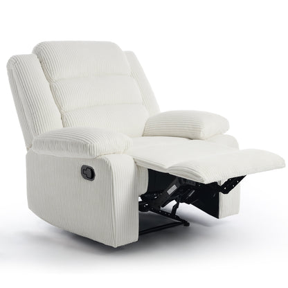 Overstuffed Cotton Corduroy Manual Pushback Recliner with Wide Armrest