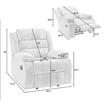 Overstuffed Cotton Corduroy Manual Pushback Recliner with Wide Armrest