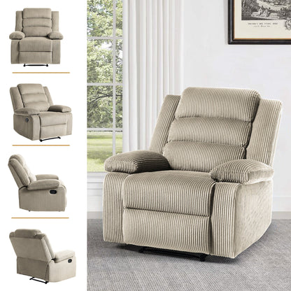 Overstuffed Cotton Corduroy Manual Pushback Recliner with Wide Armrest