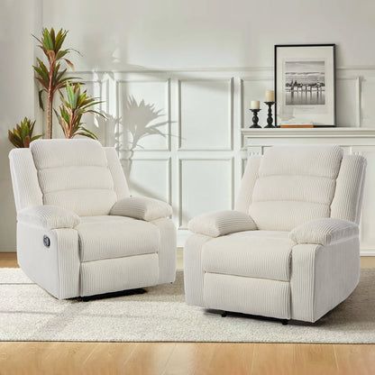 Overstuffed Cotton Corduroy Manual Pushback Recliner with Wide Armrest