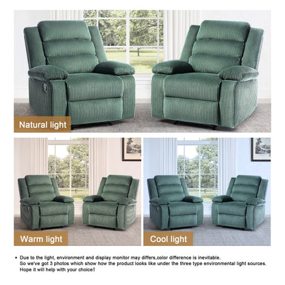 Overstuffed Cotton Corduroy Manual Pushback Recliner with Wide Armrest
