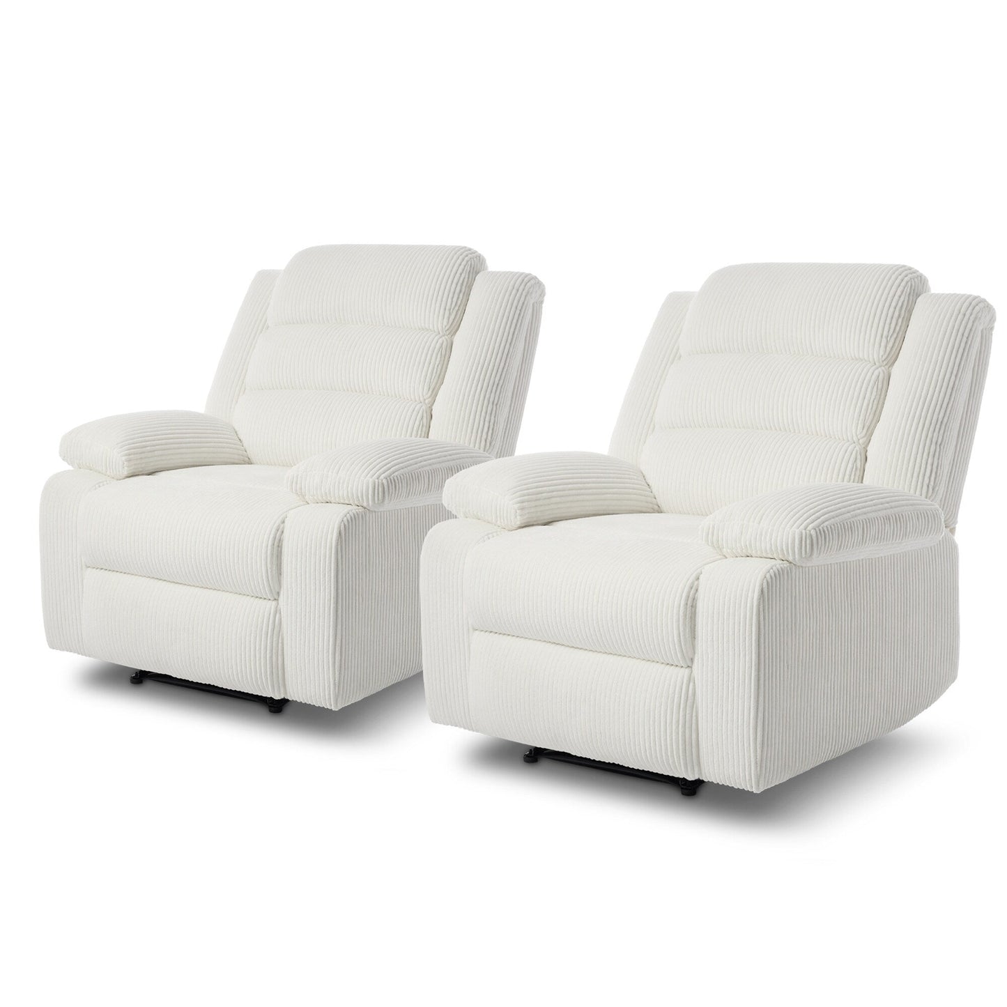 Overstuffed Cotton Corduroy Manual Pushback Recliner with Wide Armrest
