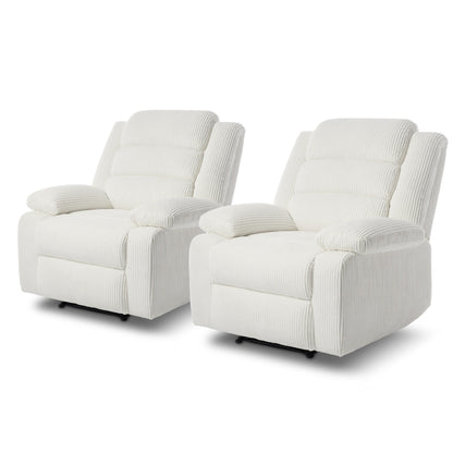 Overstuffed Cotton Corduroy Manual Pushback Recliner with Wide Armrest