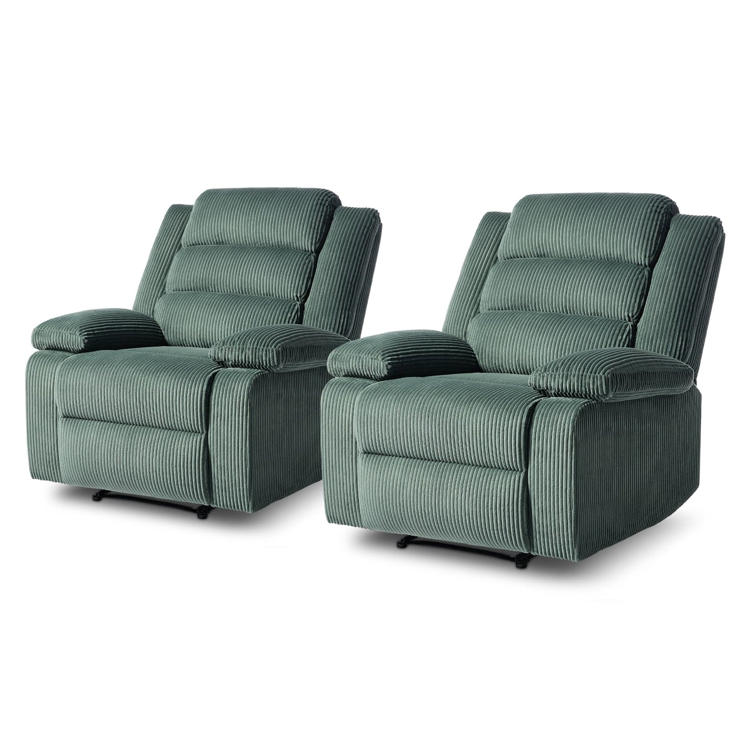 Overstuffed Cotton Corduroy Manual Pushback Recliner with Wide Armrest