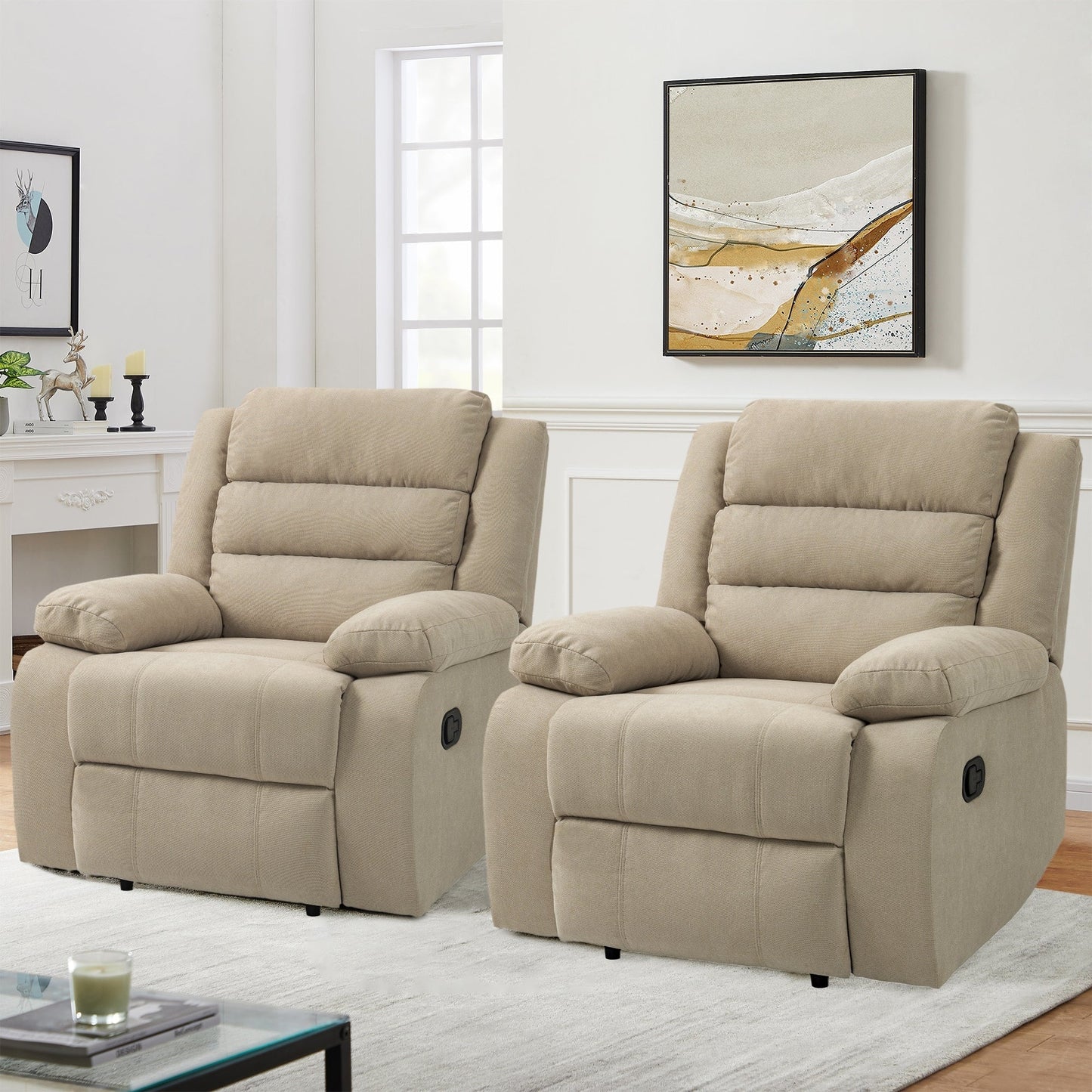 Overstuffed Cotton Corduroy Manual Pushback Recliner with Wide Armrest