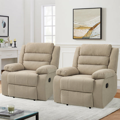 Overstuffed Cotton Corduroy Manual Pushback Recliner with Wide Armrest