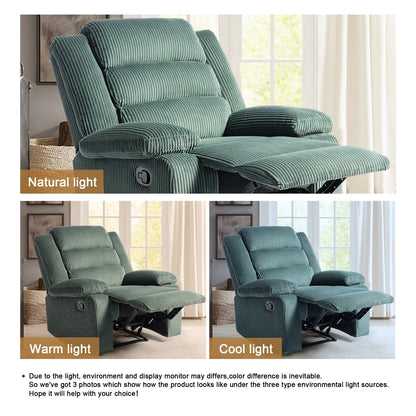 Overstuffed Cotton Corduroy Manual Pushback Recliner with Wide Armrest