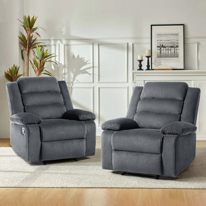 Overstuffed Cotton Corduroy Manual Pushback Recliner with Wide Armrest