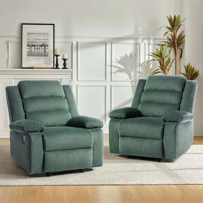 Overstuffed Cotton Corduroy Manual Pushback Recliner with Wide Armrest