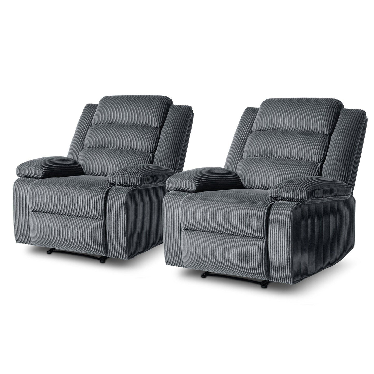 Overstuffed Cotton Corduroy Manual Pushback Recliner with Wide Armrest