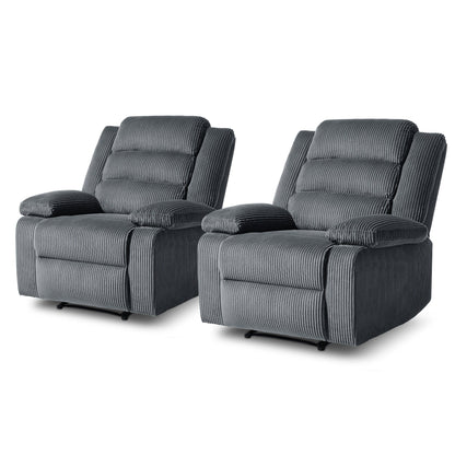 Overstuffed Cotton Corduroy Manual Pushback Recliner with Wide Armrest
