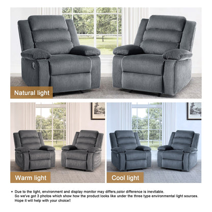 Overstuffed Cotton Corduroy Manual Pushback Recliner with Wide Armrest