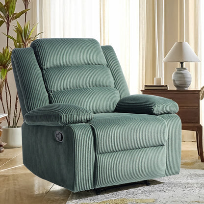 Overstuffed Cotton Corduroy Manual Pushback Recliner with Wide Armrest