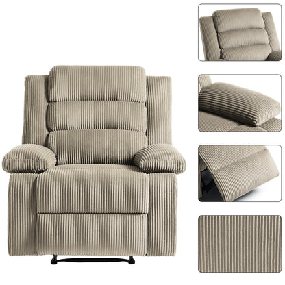 Overstuffed Cotton Corduroy Manual Pushback Recliner with Wide Armrest