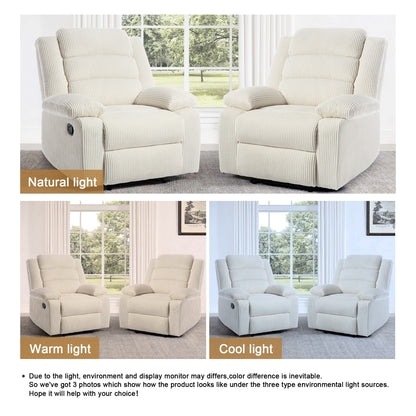Overstuffed Cotton Corduroy Manual Pushback Recliner with Wide Armrest