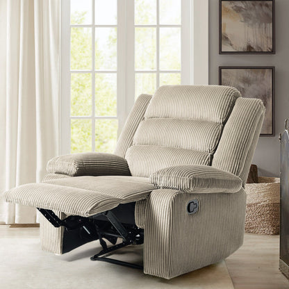Overstuffed Cotton Corduroy Manual Pushback Recliner with Wide Armrest