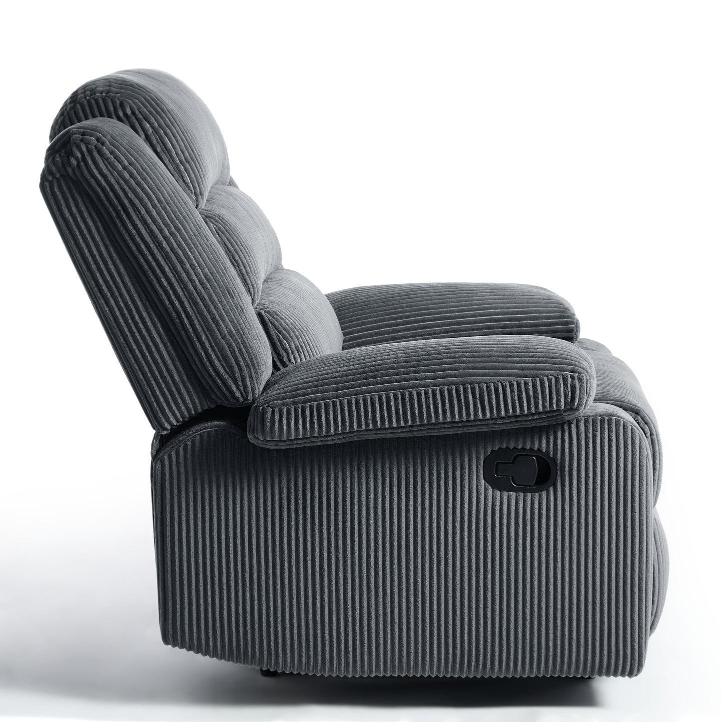 Overstuffed Cotton Corduroy Manual Pushback Recliner with Wide Armrest