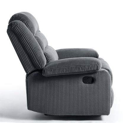 Overstuffed Cotton Corduroy Manual Pushback Recliner with Wide Armrest