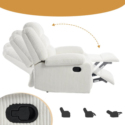 Overstuffed Cotton Corduroy Manual Pushback Recliner with Wide Armrest