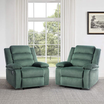 Overstuffed Cotton Corduroy Manual Pushback Recliner with Wide Armrest