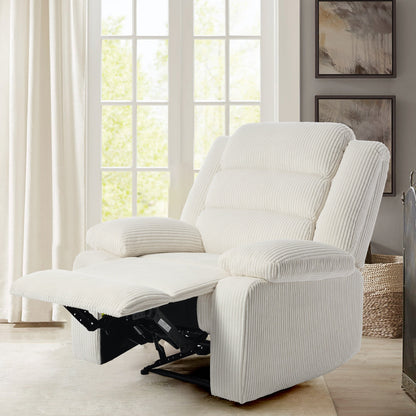 Overstuffed Cotton Corduroy Manual Pushback Recliner with Wide Armrest